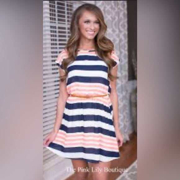 Pink Lily Dresses & Skirts - Pink Lily Pink & Blue striped dress, size M